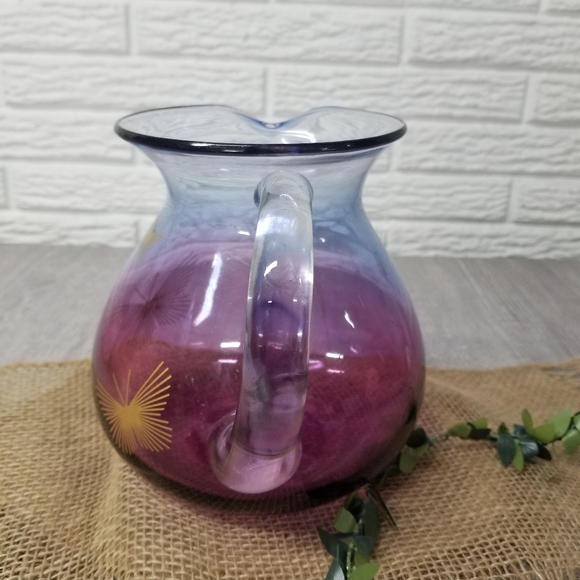 Purple ombre pitcher w/ gold butterflies - Picture 5 of 12